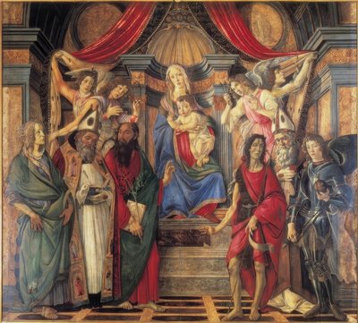 Thronende Madonna mit dem Kinde, Engeln und den Heiligen von Sandro Botticelli